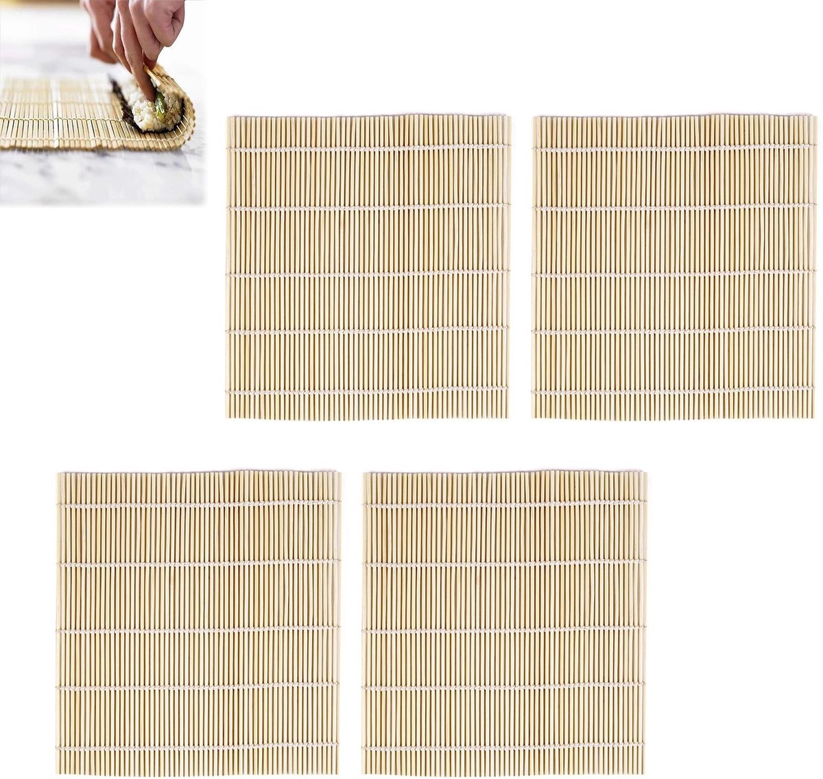 Dailygoods - Set van 4 Natuurlijke Bamboe Sushi Rolmatten