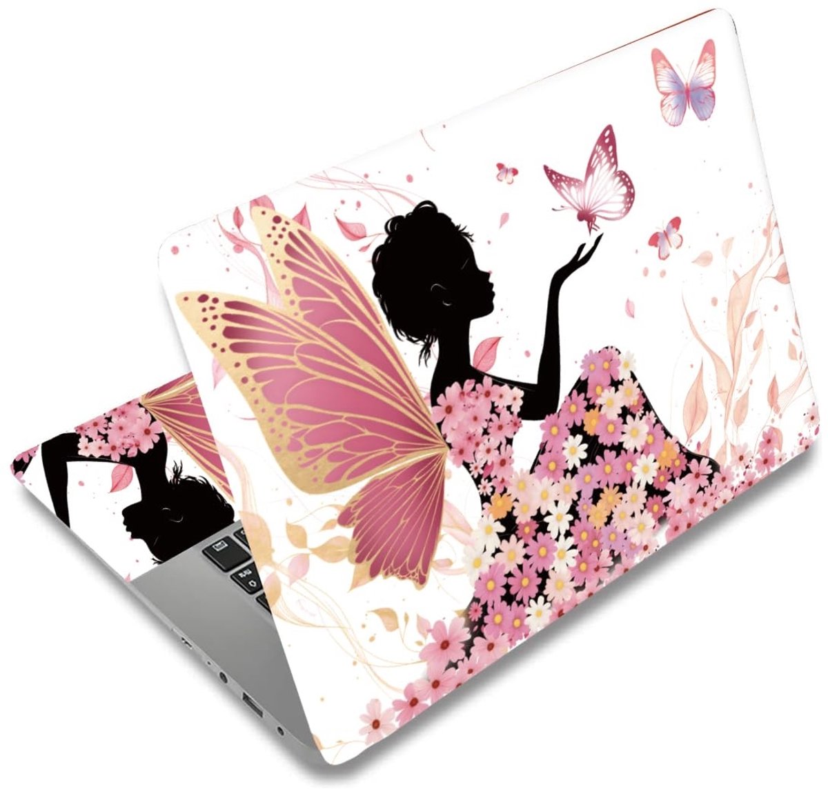 Dailygoods - Gepersonaliseerde Laptop Skin Decal met Vlinder en Bloemenpatroon