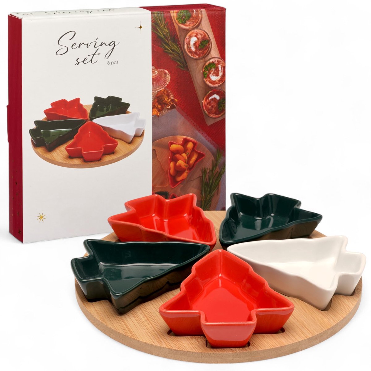 Dailygoods - 6-delige Serveerset met Dennenboomvormige Schaaltjes