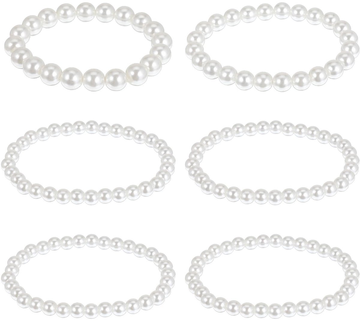 Dailygoods - Set van 6 Witte Parelarmbanden voor Dames