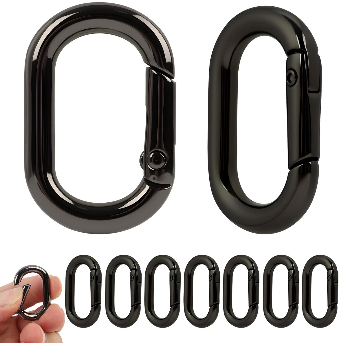 Dailygoods - Set van 10 Zwarte Karabijnhaken Ovaal Metalen Bevestigingen