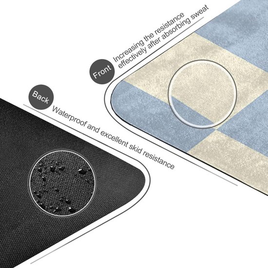 Dambord Yogamat - Sportmat Fitnessmat - Hot Yoga - Antislip Grip - 180x66 cm - Blauw Geel — afbeelding 3