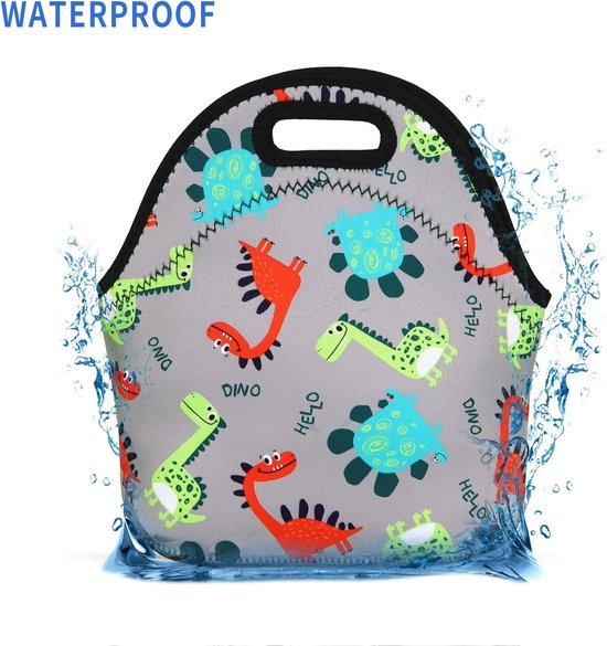 Dinosaurus Lunchtas - Isolerende Tas - Maaltijd Meenemen - Waterdicht Neopreen - 29 x 14 x 28 cm - Grijs — afbeelding 4