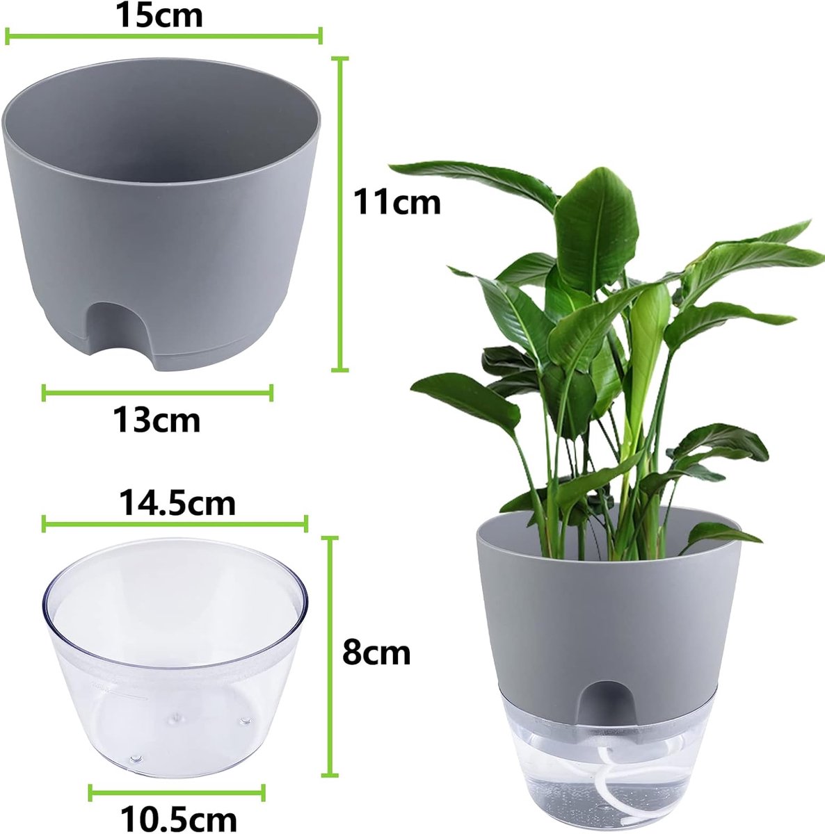 Zelfwaterende Kruidenpotjes Set van 3 – Kruidenpot met Waterreservoir – Bloempot voor Keuken, Vensterbank en Balkon – Moderne Zelfbewaterende Plantenpot voor Binnen — cadeau in Kookcadeaus - foto 6