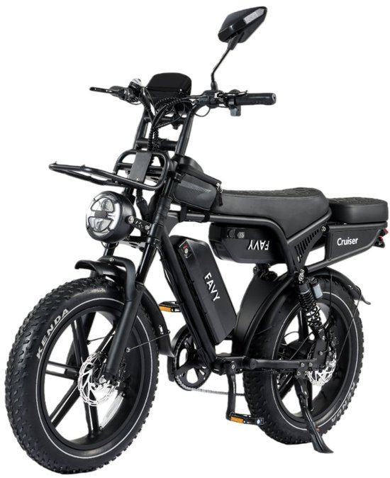 FAVY Cruiser Fatbike - Limited V8 Edition - Rijklaar - 60 km - NFC - Alarmsysteem - Verbeterd LCD Display - Hydraulische Schijfremmen - Achterzitje & Voordrager - 250W Motor - Incl. Elektrische Fietspomp - 2 Jaar Garantie - Zwart — afbeelding 5