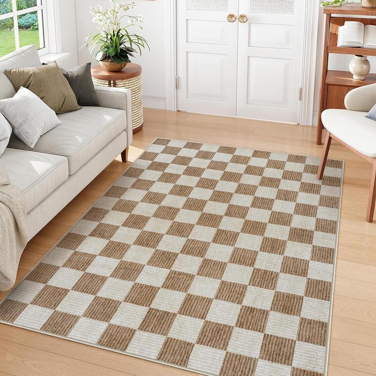 Generisch Tapijtloper voor gang, geometrisch, modern patroon, bruin, beige, 80 x 200 cm, t