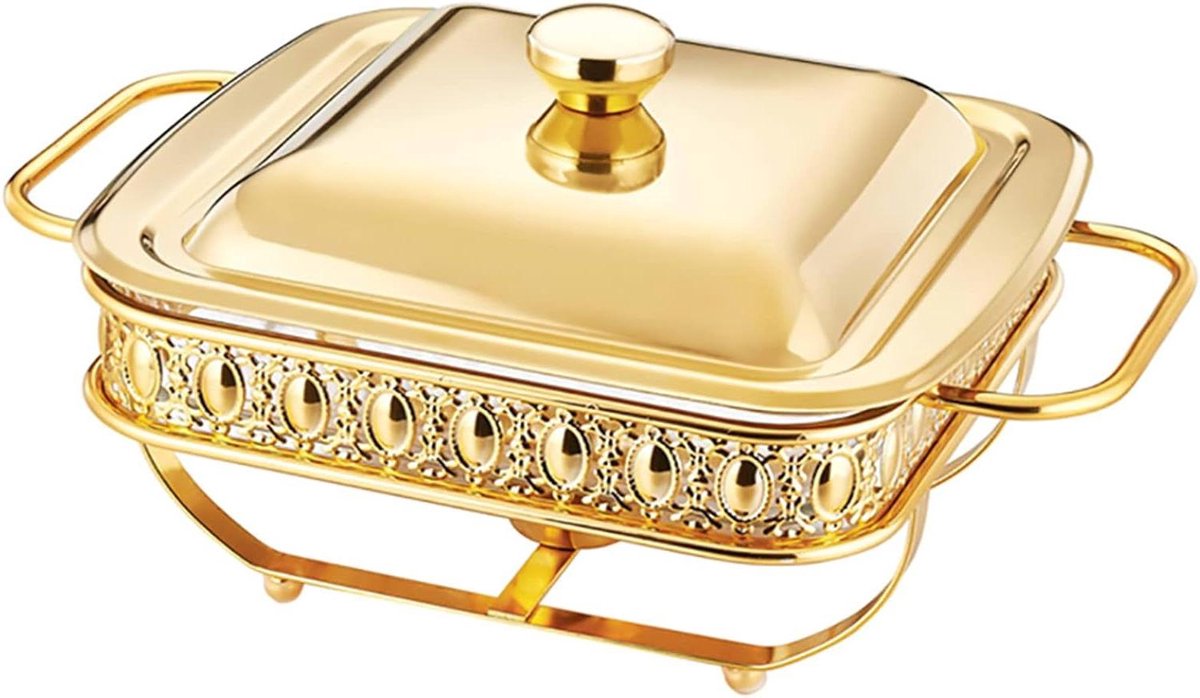 Voedselwarmer Set - Buffet Schotel - Feestelijk Serveren - Luxe Roestvrij Staal - 2 Liter - Goud