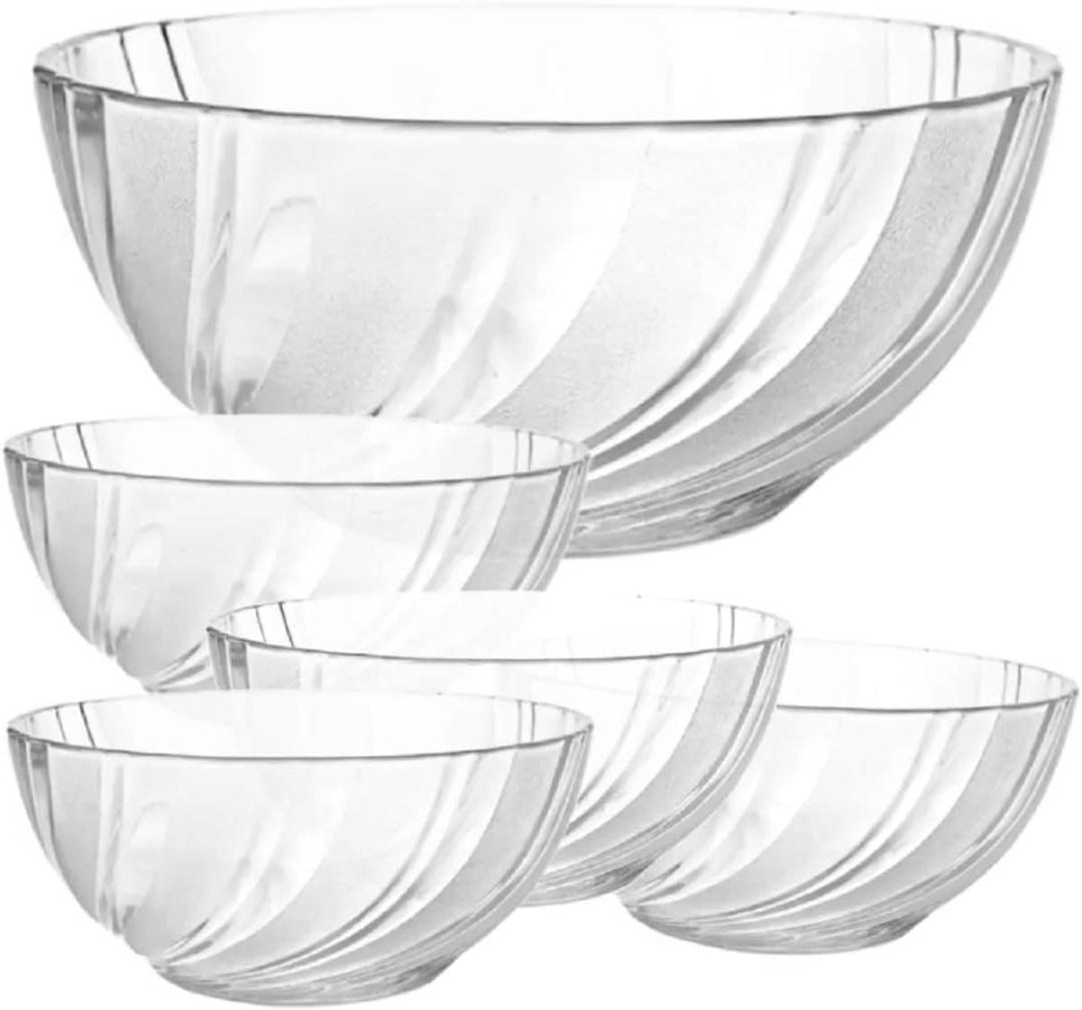 Saladekommen Set - Glazen Schalen - Maaltijden Serveren - Vaatwasserbestendig - 5 Delig - Transparant