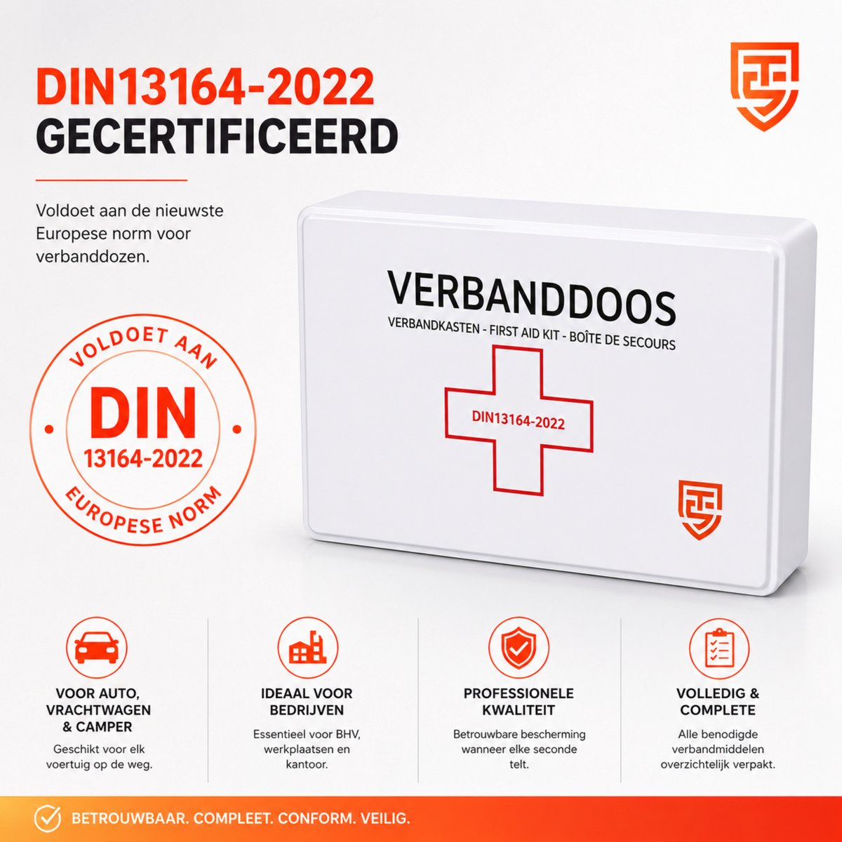 Technosafety Verbanddoos DIN13164-2022 + Wandhouder - EHBO kit - Verbanddoos voor thuis, kantoor en in de auto - Verbandkast - First Aid Kit - Internationaal Goedgekeurd - Noodpakket – foto 3