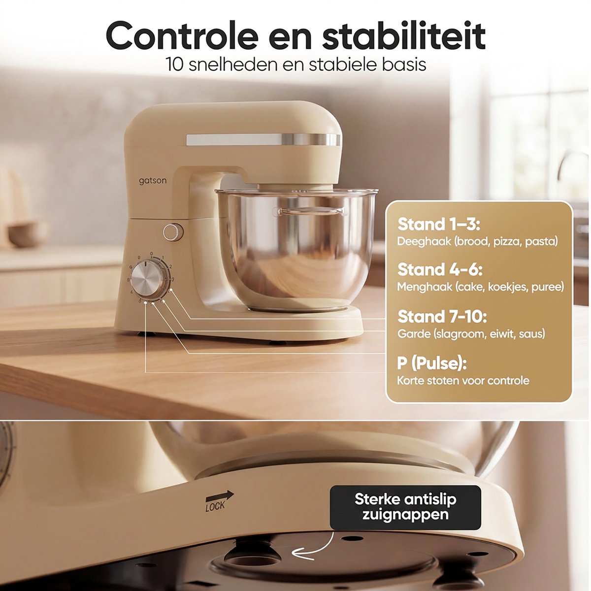 Gatson 1500W Keukenmachine - 10 Snelheden - 5L Mengkom - Dubbele Handvat - Keukenrobot - Keukenmixer - Foodprocessor - 1500W thumbnail 6