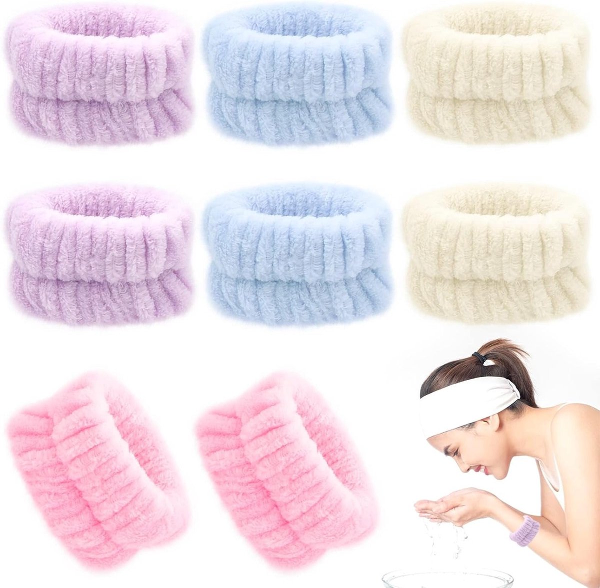 Herbruikbare Absorbente Armbanden voor Make-up Verwijderen en Gezichtsreiniging, Set van 8, Ideaal voor SPA en Schoonheidssalons