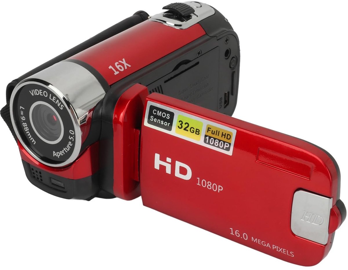 Dailygoods - Dailygoody - Digitale Videocamera - 1080P HD - Compacte camcorder - Rood - 16MP camera - Ideaal voor vloggers - Draaibaar scherm
