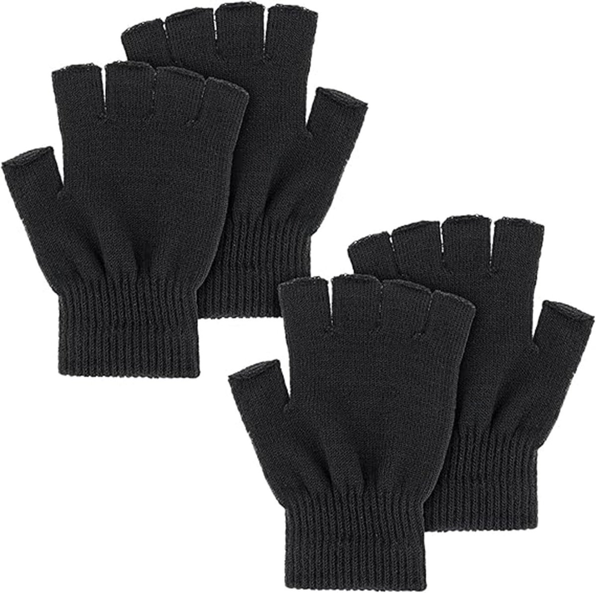 Dailygoods - Dailygoody - Winterhandschoenen - Vingerloze wanten - Warm en rekbaar - Zwart - Handschoenen voor computergebruik - 2 paar