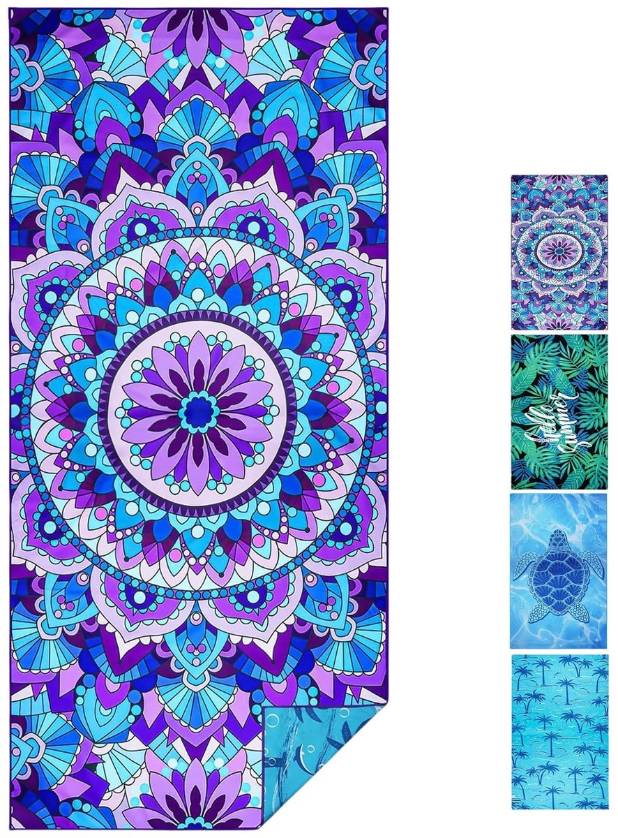 Dailygoods - Dailygoody - Microvezel Strandlaken - Zandvrij - Extra Groot - Paarse Mandala - Sneldrogend - Voor Volwassenen - 180x80cm