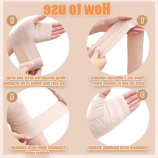Set van 6 Elastische Compressiebandages met Metalen Clips voor Pols, Enkel en Knie - Ademend en Rekbaar Verband (5/7.5/10cm) — afbeelding 4