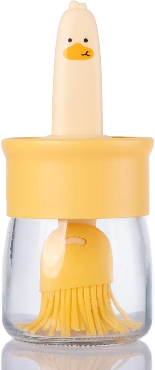 Oliedispenserfles - 6,8 oz - met kwast voor in de keuken – Kwastfles - siliconen invetkwast – Voor koken, BBQ en keuken – Geel