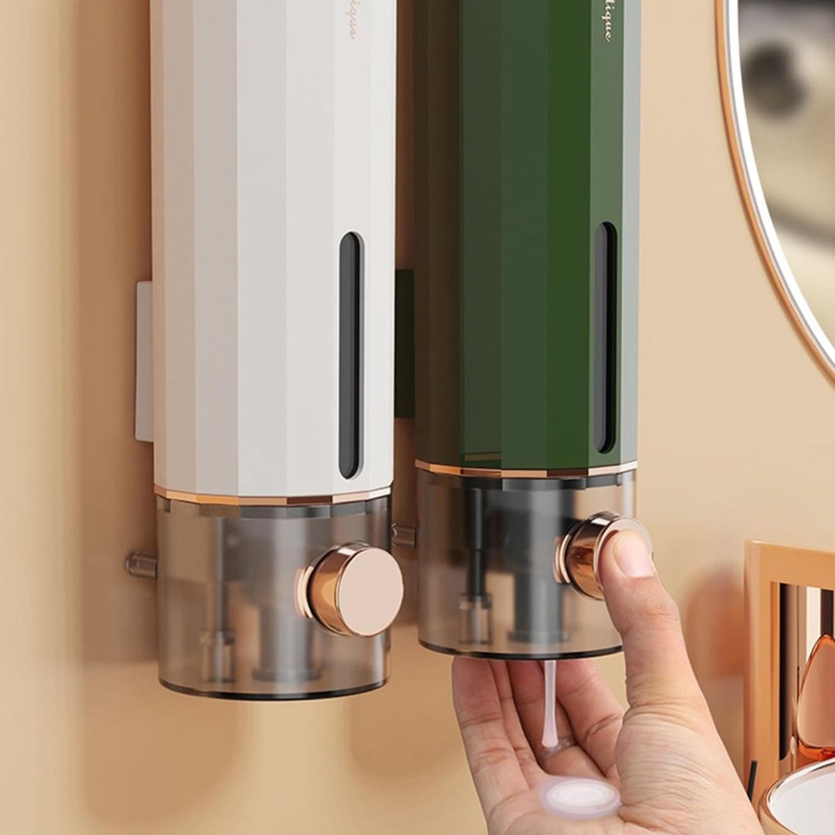 NBAP® Zeepdispenser Wandmontage - Zeeppompje Hangend - Douche Wand - Wit en Groen