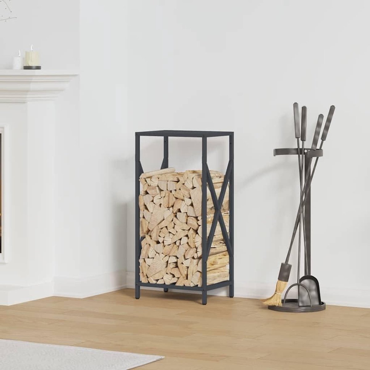 Houtrek - Houtopslag - Haardhout Opslag - Robuuste Staalconstructie - 34x25x70 cm - Antraciet