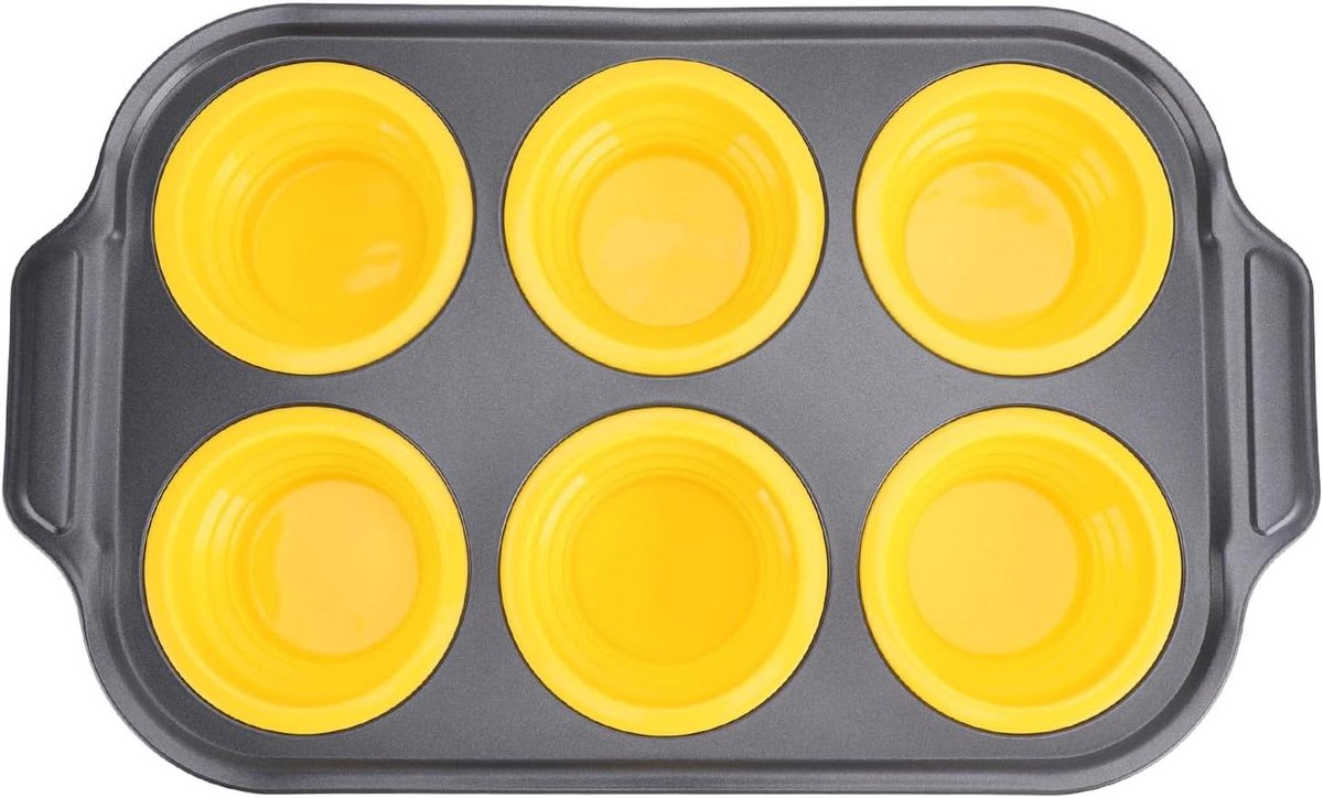 Siliconen Bakvorm - Muffin Tray - Zelf Bakken - Opvouwbaar Ontwerp - 6 Cups - Geel