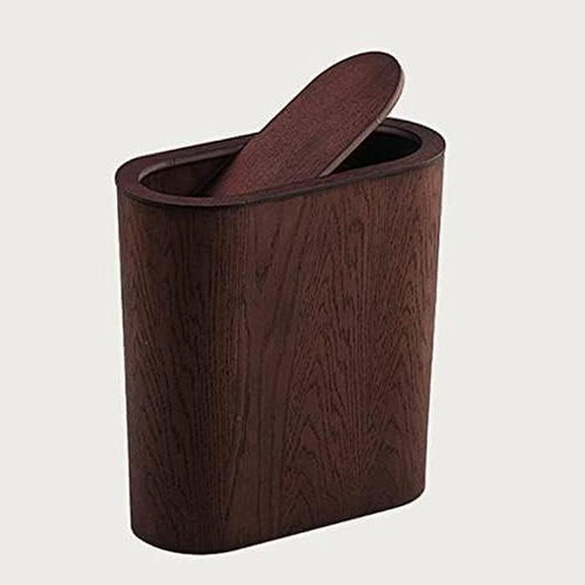Houten prullenbak - Smalle afvalbak - Afval scheiden - Zwenkdeksel - 34 cm hoog - Natuurlijk