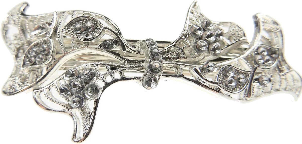 Bloem Haar Clip - Haar Accessoire - Haar Styling - Vintage Design - 8.5 cm - Zilverkleurig