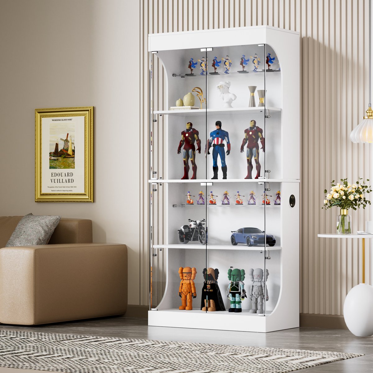 YYCHAN Vitrinekast Met Glas-Met Led Verlichting Drie Kleuren-Intelligente Detectie-Massa Opslag-Woonkamer/Kantoor-Wit