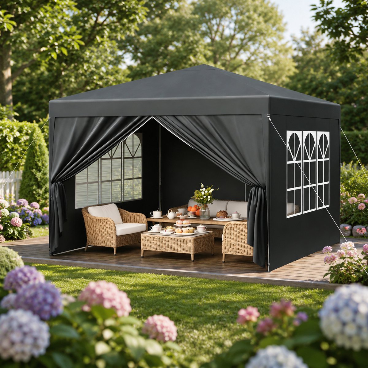 Easy-Up Partytent - Opvouwbaar - Premium easy-up Partytent - UV Bescherming - Waterdicht - Metalen frame - Geschikt voor Terrassen, balkons, bij het zwembad, in de tuin, op campings, tijdens festivals, op rommelmarkten - Antracietgrijs