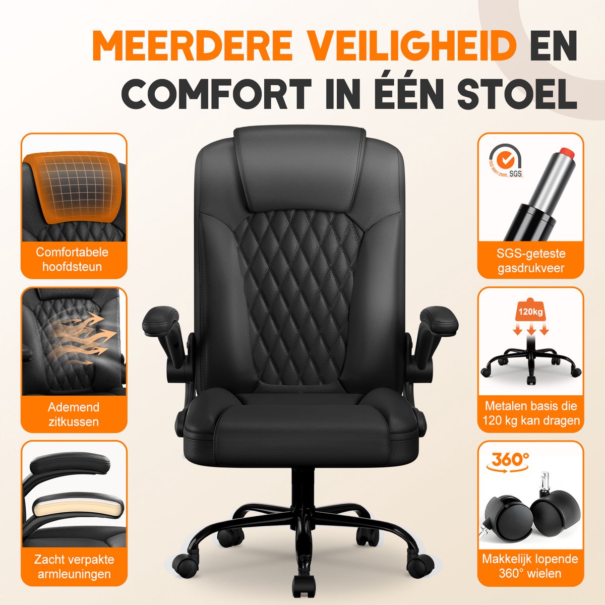 Elekiatech Ergonomische Bureaustoel-Bureaustoel-met 90°-120°Rugleuning Bureaustoelen voor Volwassenen-Inklapbare Armleuningen-Office Chair-Gaming Stoel-150kg - Zwart – foto 8