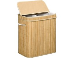 Opvouwbare wasmand van bamboe, wasemmer met een grote inhoud van 90 liter, voorzien van een uitneembare binnenzak en een deksel