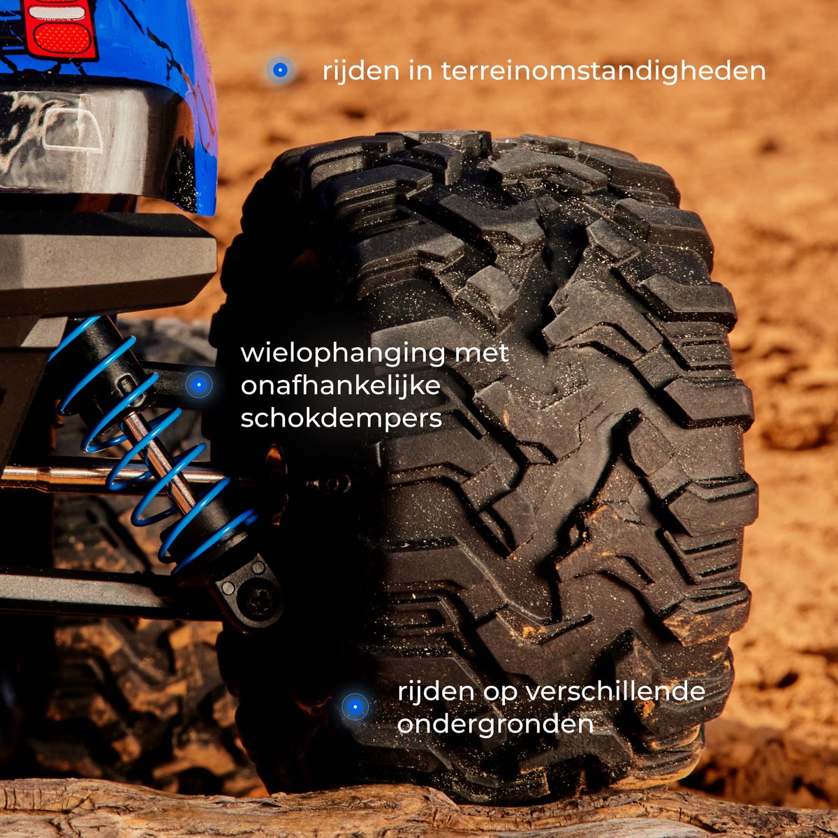 Overmax X-Shard RC auto / RC car Monster Truck 4x4 – metalen aandrijving – tot 30 km/u – LED verlichting – off-road – IPX4 – bereik 90 m – 1:16 – RTR set – 20 min rijtijd – onafhankelijke vering – vanaf 8 jaar - Bestuurbare Auto — afbeelding 13