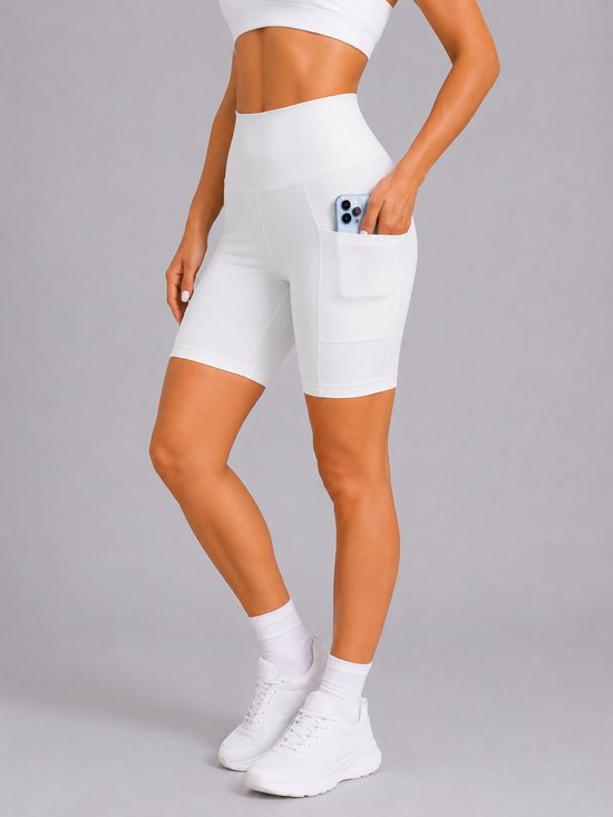 SparkNine Softflow korte sportbroek - dames short - met zakken - XS - wit - half lang - super zacht materiaal van Merkloos — afbeelding 2