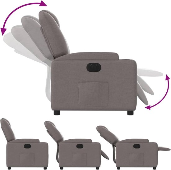 Elektrische relaxstoel met ligfunctie | stof (100% polyester), taupe, 74 x 88 x 97 cm (zitting) / 74 x 144 x 78,5 cm (liggen) | tot 110 kg, voor volwassenen — afbeelding 2