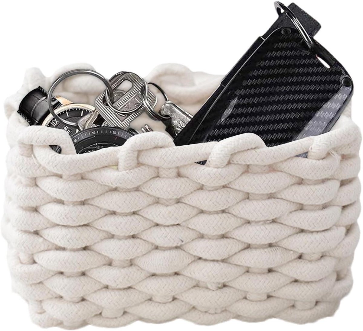 Opbergmand - Geweven mand - Bureau organiseren - Fijne afwerking - 19x15x12 cm - Wit