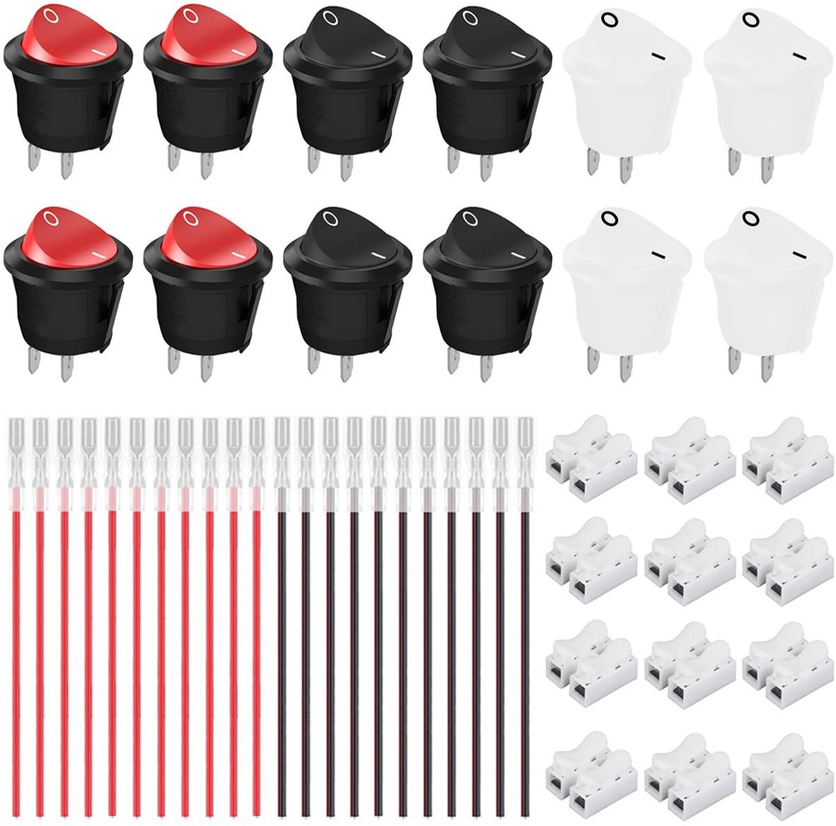 Dailygoods - Dailygoody - Xiaiaosann 12 Stuks Ronde Rocker Switches AC 6A/250V, Mini Push Button in 3 Kleuren
