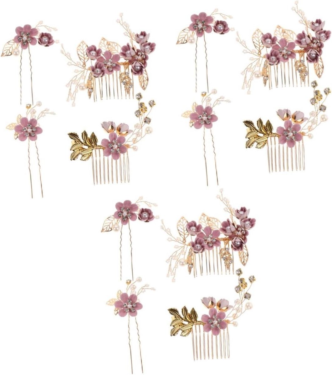 Bruidshaar Kammen - Bloemen Hoofddeksels - Bruiloft Versiering - Met Strass - 17 cm - Paars