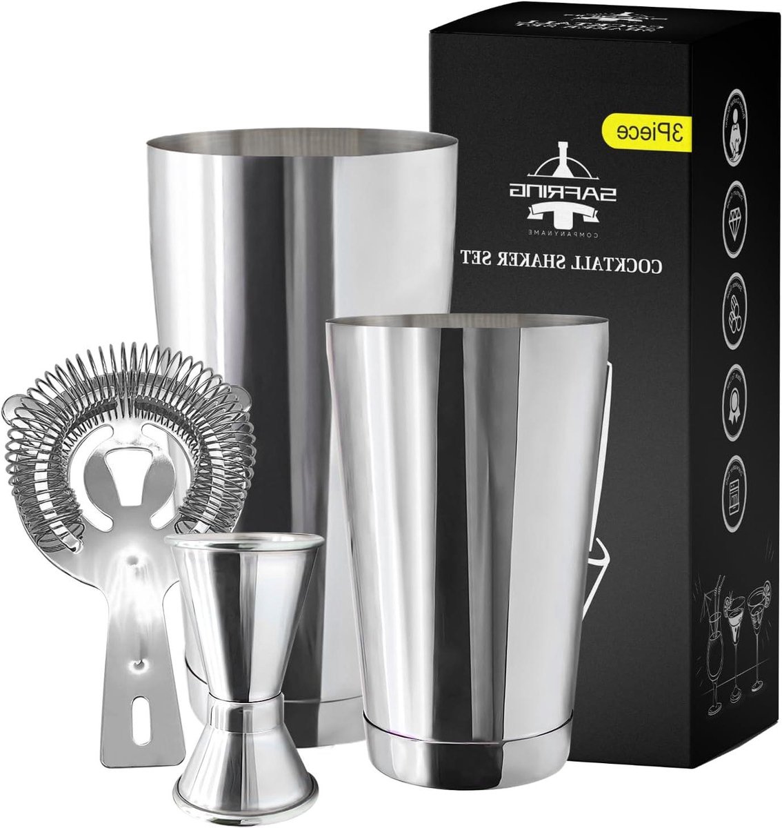 Cocktail Shaker Set - Barman Kit - Drankjes Maken - Gewogen Boston Blikken - 3 Delen - Zilver