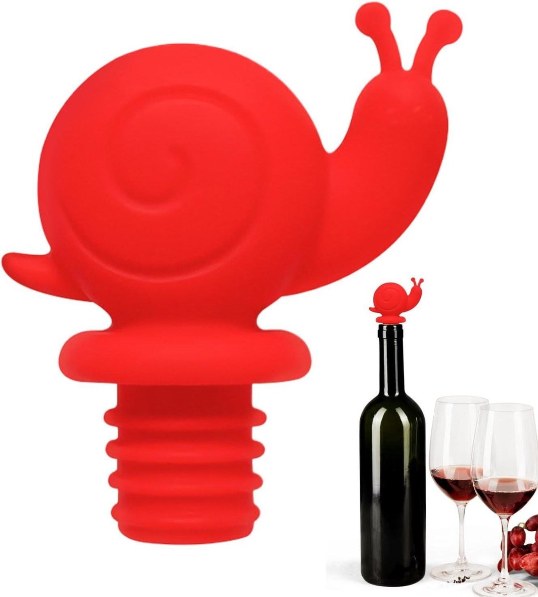 Wijnfles Stopper - Flesafsluiter - Dranken Bewaren - Uniek Slakkenontwerp - 6 cm Breed - Rood