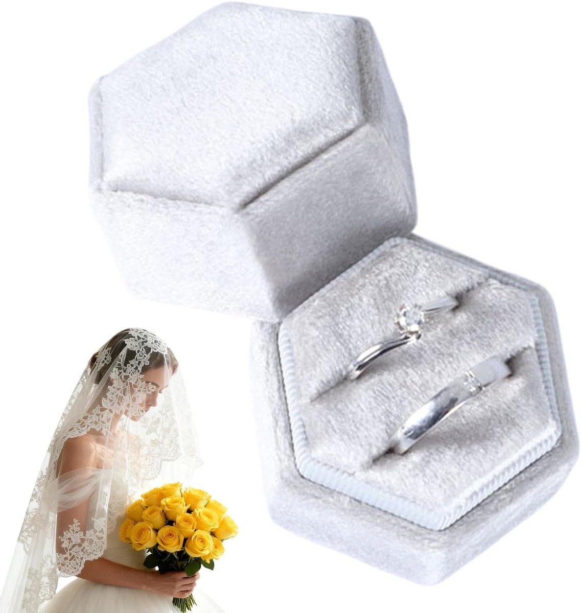 Ringendoosje - Juwelendoosje - Bruiloft Presentatie - Geometrisch Ontwerp - 5.3 cm - Wit