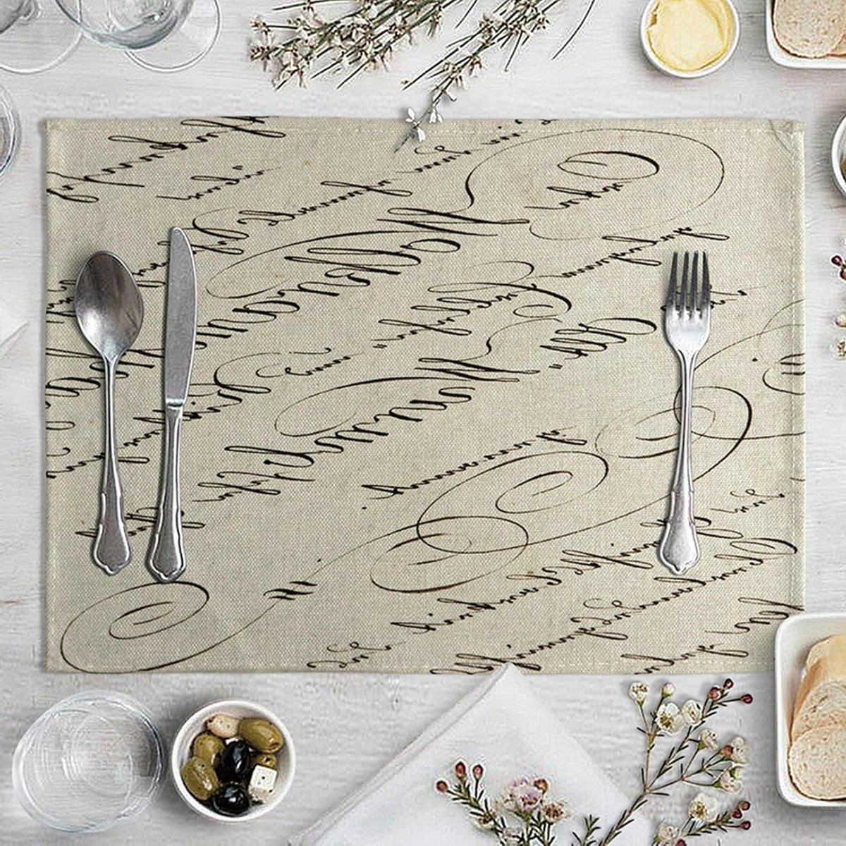 Placemats Set - Tafelkleden - Eettafel Decoratie - Wasbaar Katoen Linnen - 40x30CM - Zwart Beige
