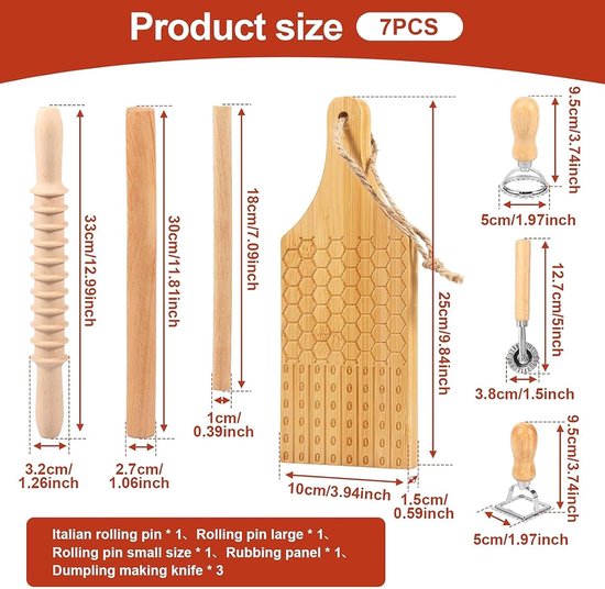 Pastamaker Set - Deegroller Stempel - Verse Pasta Maken - Ergonomische Handgreep - 7 Stuks - Houtkleurig van Pastamaker — afbeelding 5