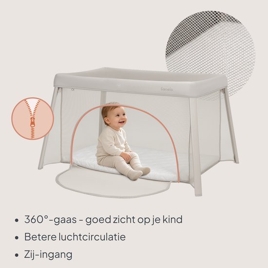 Lionelo Mila - 2 in 1 Reisbedje & Campingbed - Lichtgewicht - 2 Hoogteposities - 4 cm T25 Matras - 360° Mesh Ventilatie - Snel Compact Opvouwbaar - Zij-ingang met Rits - Inclusief Draagtas - Afneembare Wasbare Hoes van LIONELO — afbeelding 5