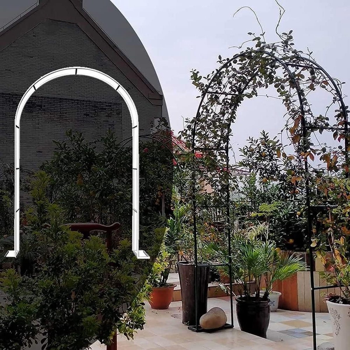 Witte tuinboog - metalen rozenprieel voor klimplanten, outdoor bruiloft en jubileumdecoratie, bloemenboog voor feesten, 1,8 m x 2,2 m - elegant bloemenlatwerk