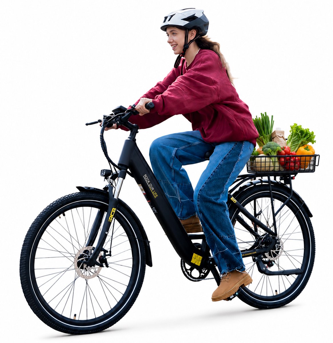 RCB G6 27.5 " Elektrische Fiets dames, 60-80 km Trendy City Commuter EBike,250W, 7 versnellingen, met App en NFC, Zwart