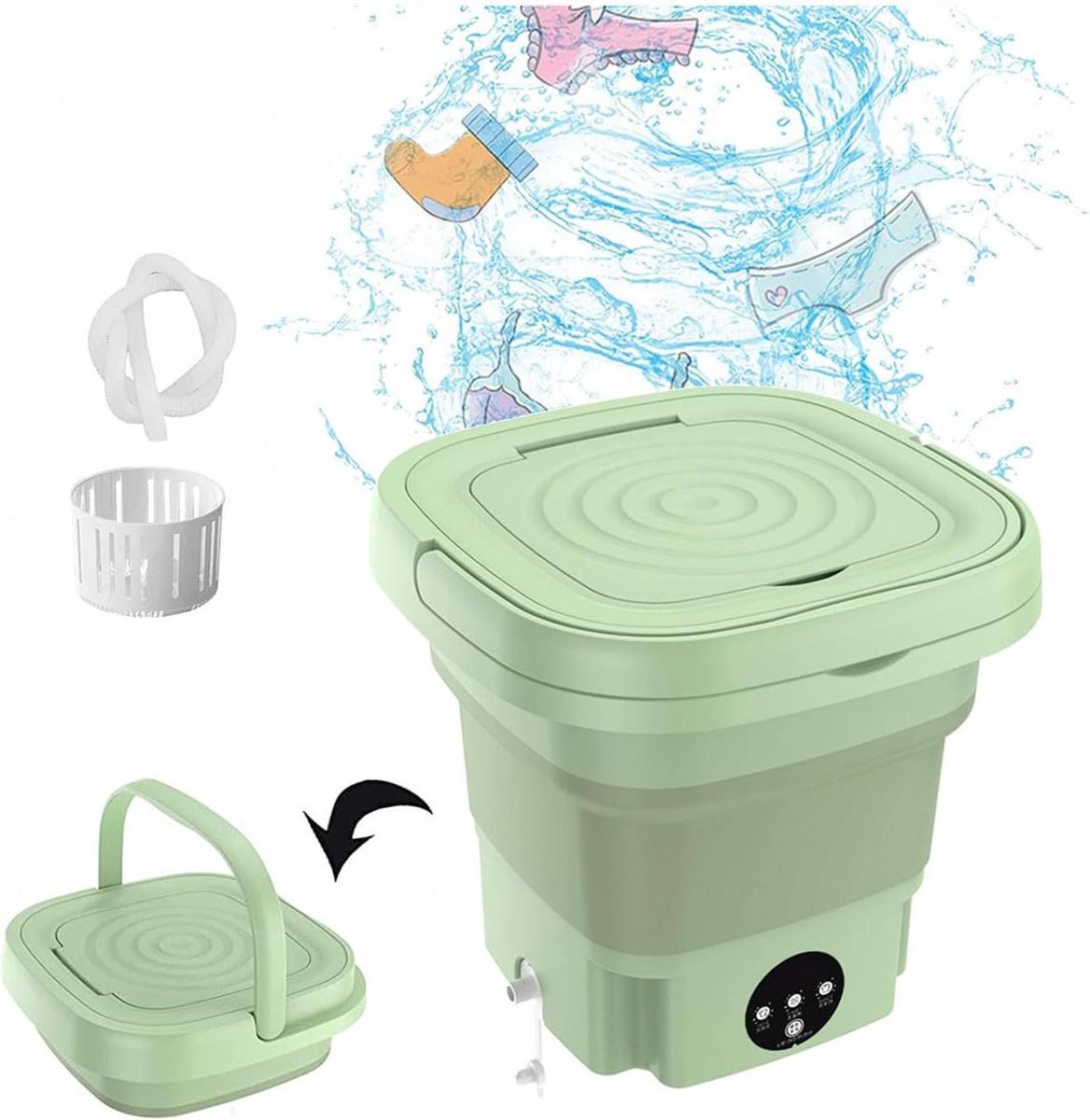 Draagbare Wasmachine Mini Wasmachine Persoonlijk Wassen Opvouwbaar Ontwerp 8 Liter Capaciteit Groen