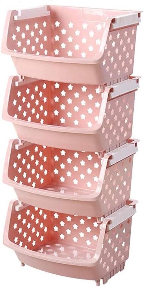 Keuken Trolley - Opbergkar Mobiel - Keuken Organiseren - Stapelbare Manden - 3 etages - Wit