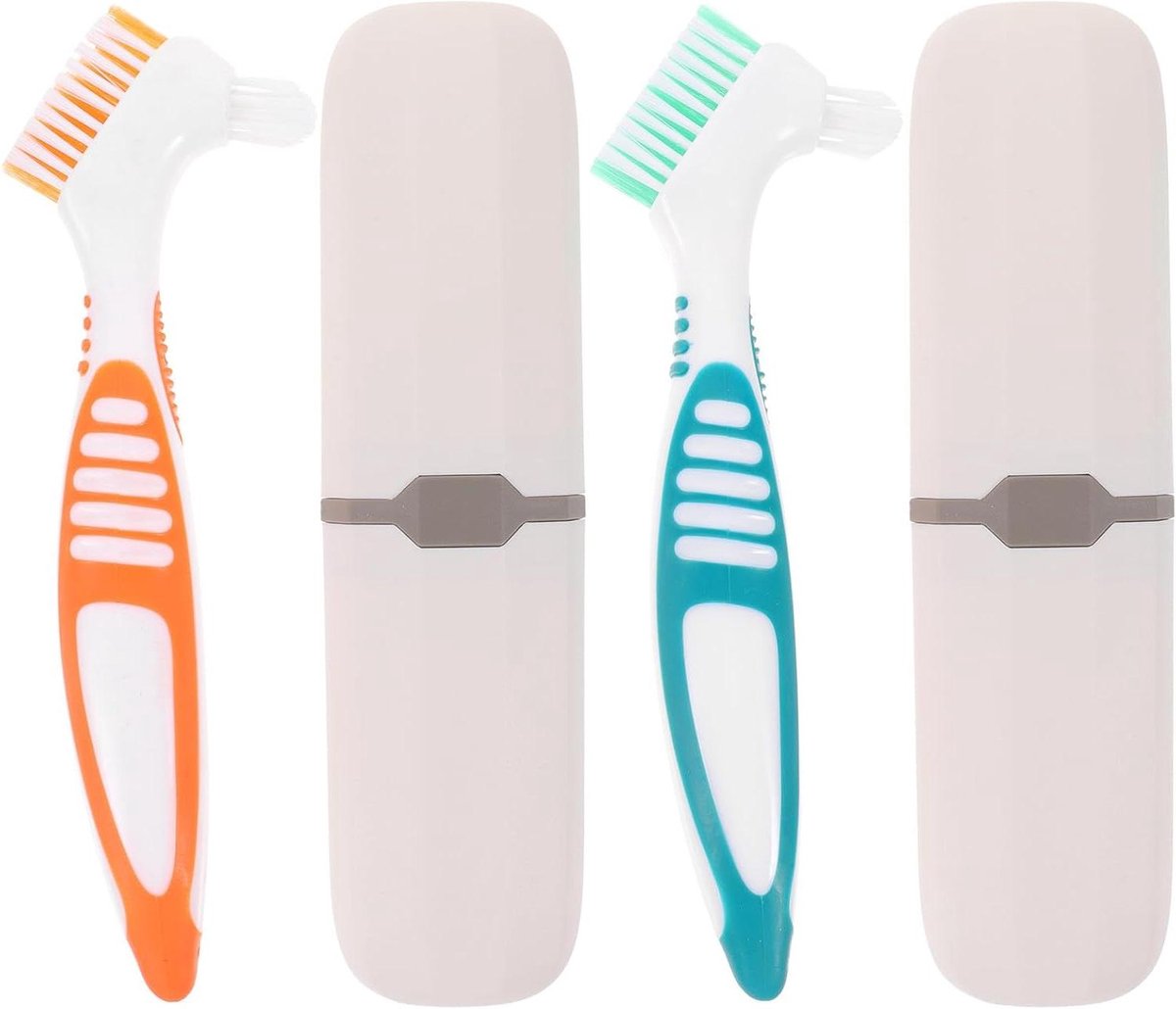 Gebitsborstel set - Kunstgebit reiniger - Hygiënisch reinigen - Dubbelzijdig ontwerp - 2 stuks - Diverse kleuren