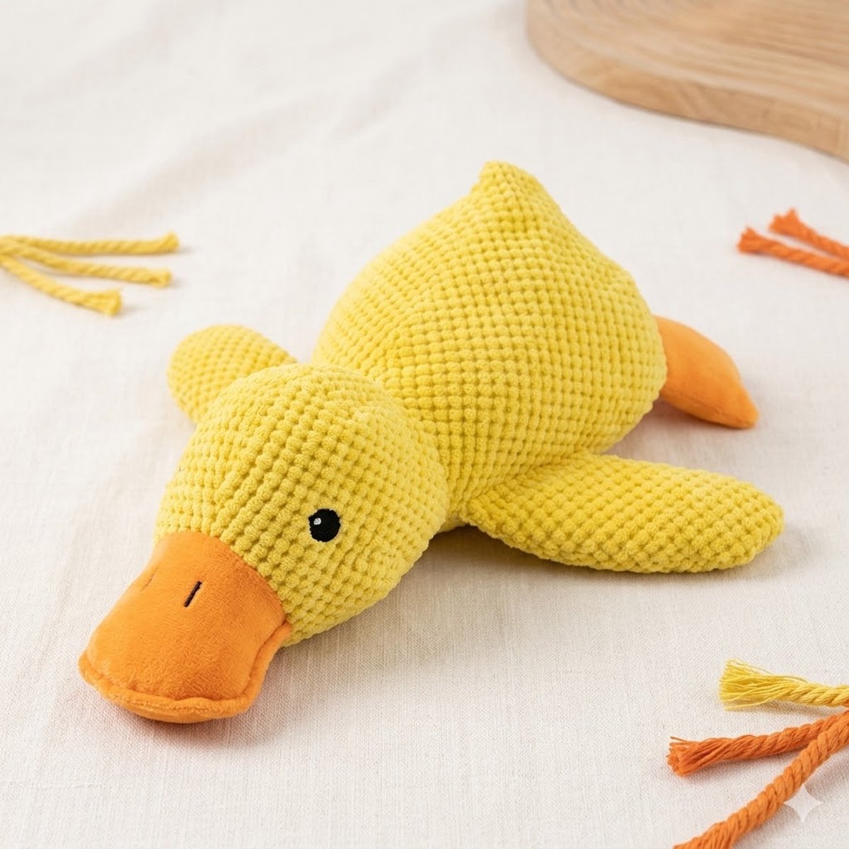 Hondenspeelgoed Eend - Groot Formaat (Maat L) - Pluche Hondenknuffel met Pieper - Duurzame Ribstof - Geel