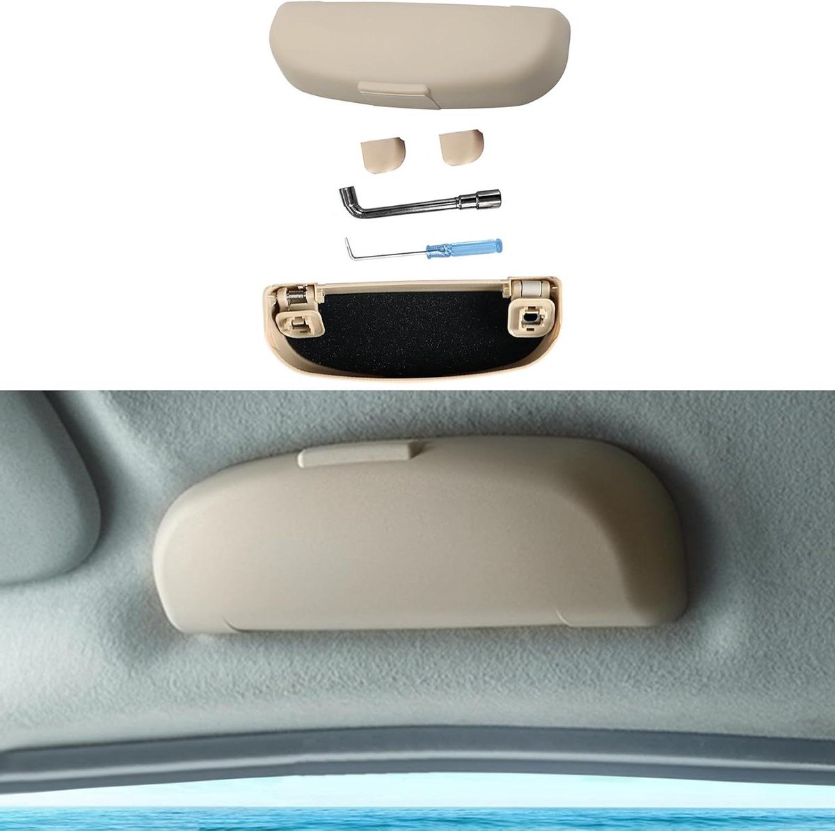 Auto Zonnebril Houder - Brillenkoker Clip - Veilig Opbergen - Magneet Sluiting - 28 x 12 x 5 cm - Beige