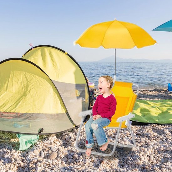 Kinder Opvouwbare Stoel - Ligstoel met zonnescherm - Buiten Ontspanning - Verstelbare Zonwering - 50 kg draagkracht - Geel van Kinder — afbeelding 5