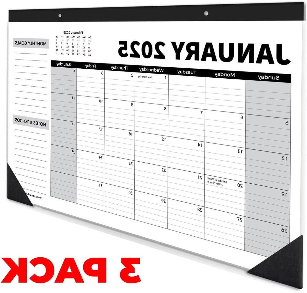 Bureaukalender Planner - Jaarplanner Wandkalender - Klas Lokaal Thuis - 18 Maanden Overzicht - 43 x 30 cm - Zwart Wit